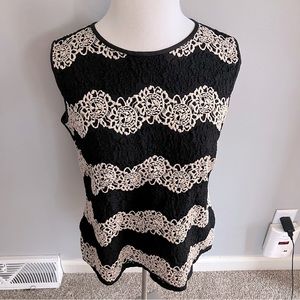 Kasper Women’s Fully Lined Sleeveless Top Floral Crochet Lace M Medium Black Tan